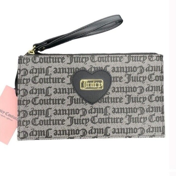 Juicy Couture Gothic Logo Free Spirit Zipper Wristlet Wallet Black Monogram NEW - Picture 2 of 8